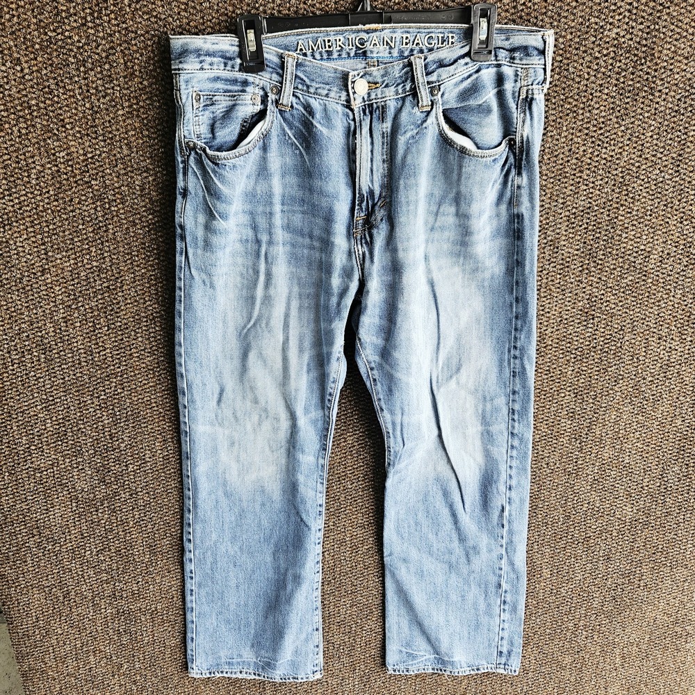 Mens American Eagle Blue Denim Jeans Light Wash Straight Leg Size 36X32